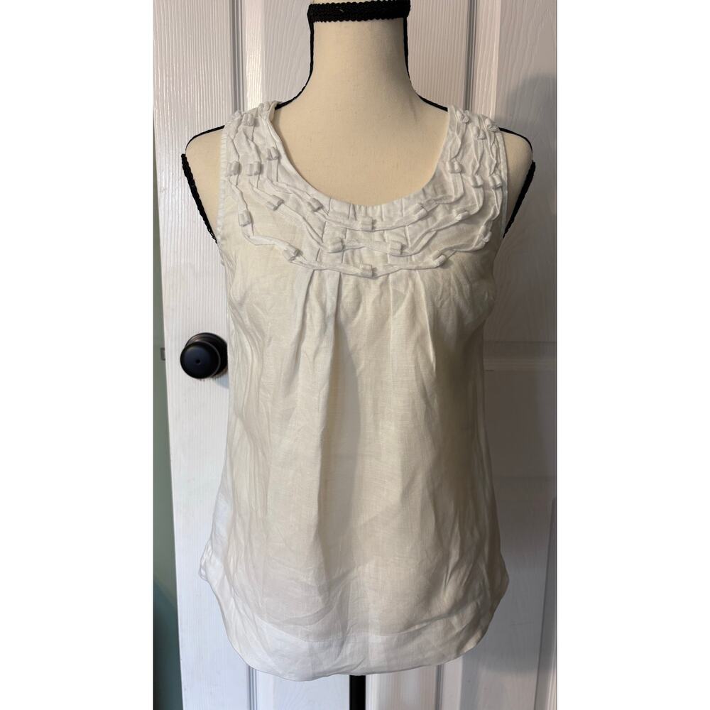 Boden Tank Top 100% Linen Women's Size 2 White Ribbon Detail
